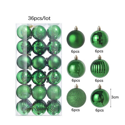 36 kom. 4 cm božićne kuglice, višebojne kuglice s ukrasima za božićno drvce, božićno viseće drvce, privjesci, ukrasi za kućnu zabavu, poklon za novu godinu
