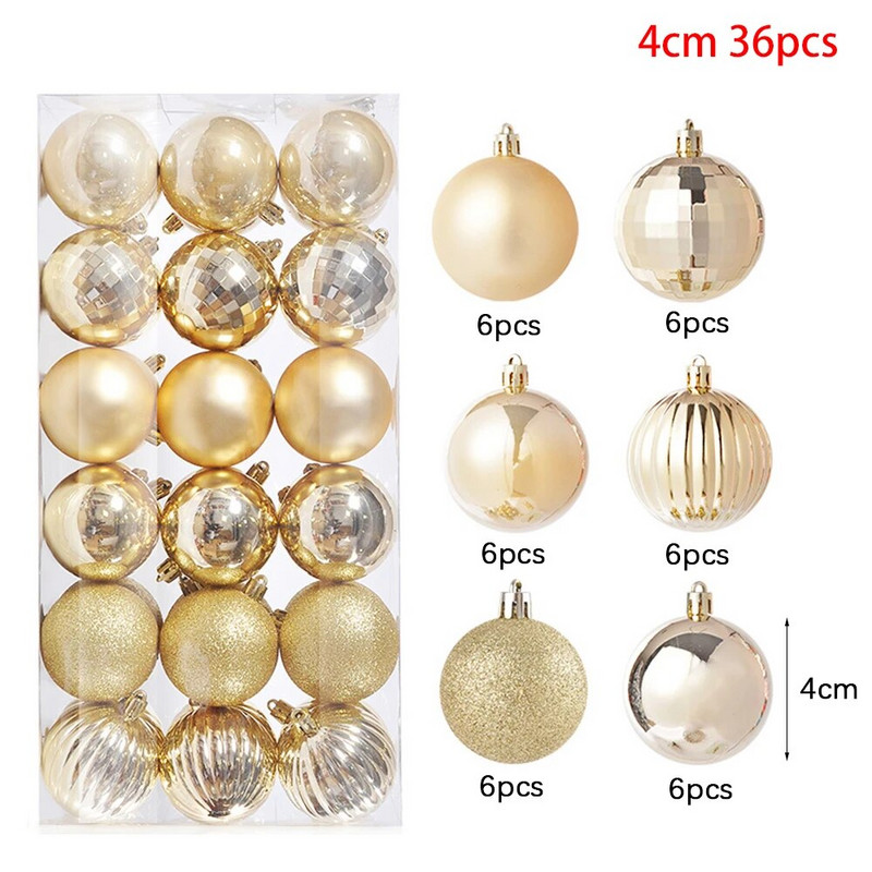 36 kom. 4 cm božićne kuglice, višebojne kuglice s ukrasima za božićno drvce, božićno viseće drvce, privjesci, ukrasi za kućnu zabavu, poklon za novu godinu
