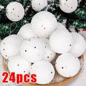 24/6 gab. Baltas putas Ziemassvētku bumbiņas Rotājumi apaļas Ziemassvētku balles Sniega bumba kokā piekarināmam kulonam Mājas Jaungada ballītes dekorēšana