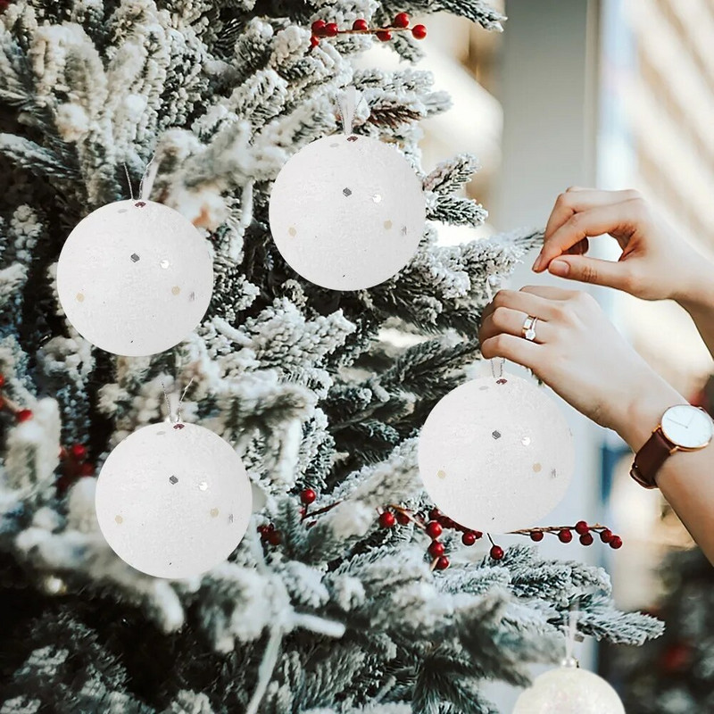 24/6 gab. Baltas putas Ziemassvētku bumbiņas Rotājumi apaļas Ziemassvētku balles Sniega bumba kokā piekarināmam kulonam Mājas Jaungada ballītes dekorēšana