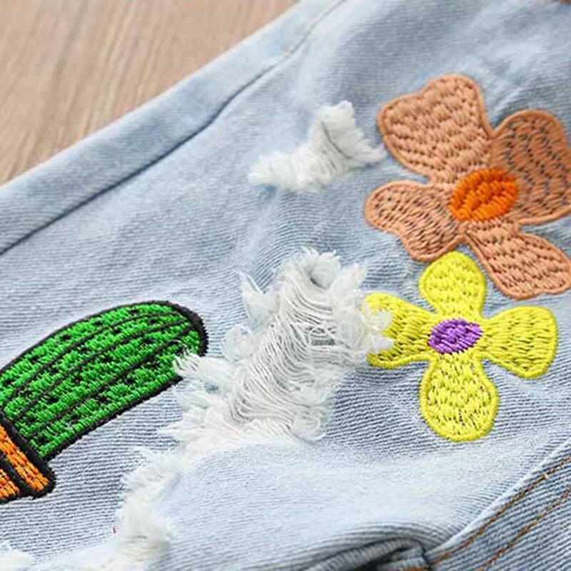 Poderane traper hlače za djevojčice 2018. Ljetna moda Nova dječja odjeća Dječje traperice Pet hlača Hlače do koljena