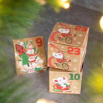 1-24 Коледен адвент календар Кутия за подарък 24 бр Коледа Нова Година бонбони бисквитки Кутия за опаковане от крафт хартия Коледен декор Кутия за подарък