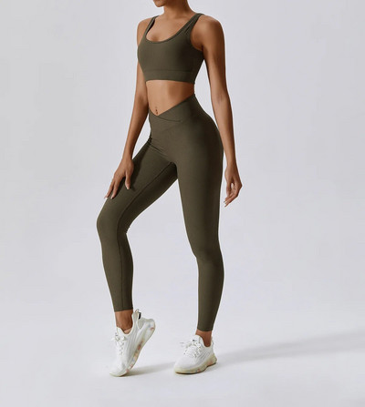 Új Thread jóga gyakorlóruha női keresztpántos hátsó melltartó Szexi V derék leggings szett Légáteresztő futófeszes fitnesz sport szett