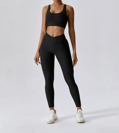 Új Thread jóga gyakorlóruha női keresztpántos hátsó melltartó Szexi V derék leggings szett Légáteresztő futófeszes fitnesz sport szett
