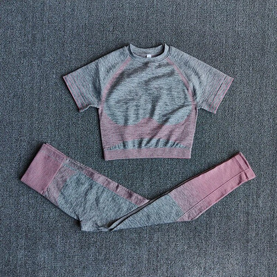 Õmblusteta spordiülikond Fitness lühikeste varrukatega Crop Top kõrge vöökohaga Jõusaali säärised Treeningriided Naistele Joogakomplekt Spordiriided