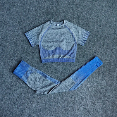 Õmblusteta spordiülikond Fitness lühikeste varrukatega Crop Top kõrge vöökohaga Jõusaali säärised Treeningriided Naistele Joogakomplekt Spordiriided