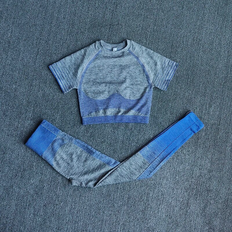 Õmblusteta spordiülikond Fitness lühikeste varrukatega Crop Top kõrge vöökohaga Jõusaali säärised Treeningriided Naistele Joogakomplekt Spordiriided