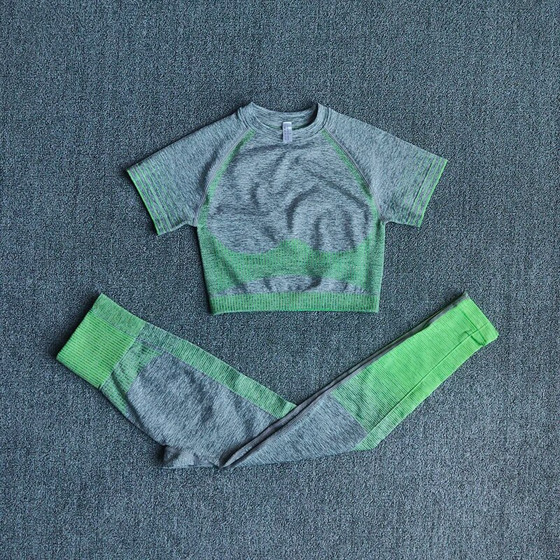 Õmblusteta spordiülikond Fitness lühikeste varrukatega Crop Top kõrge vöökohaga Jõusaali säärised Treeningriided Naistele Joogakomplekt Spordiriided