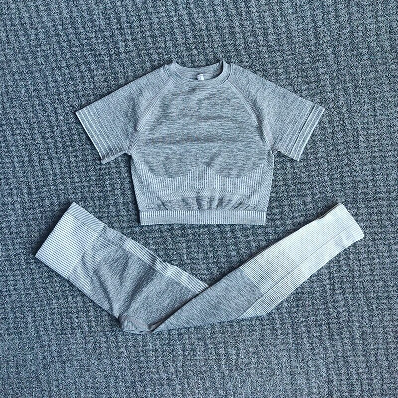 Õmblusteta spordiülikond Fitness lühikeste varrukatega Crop Top kõrge vöökohaga Jõusaali säärised Treeningriided Naistele Joogakomplekt Spordiriided