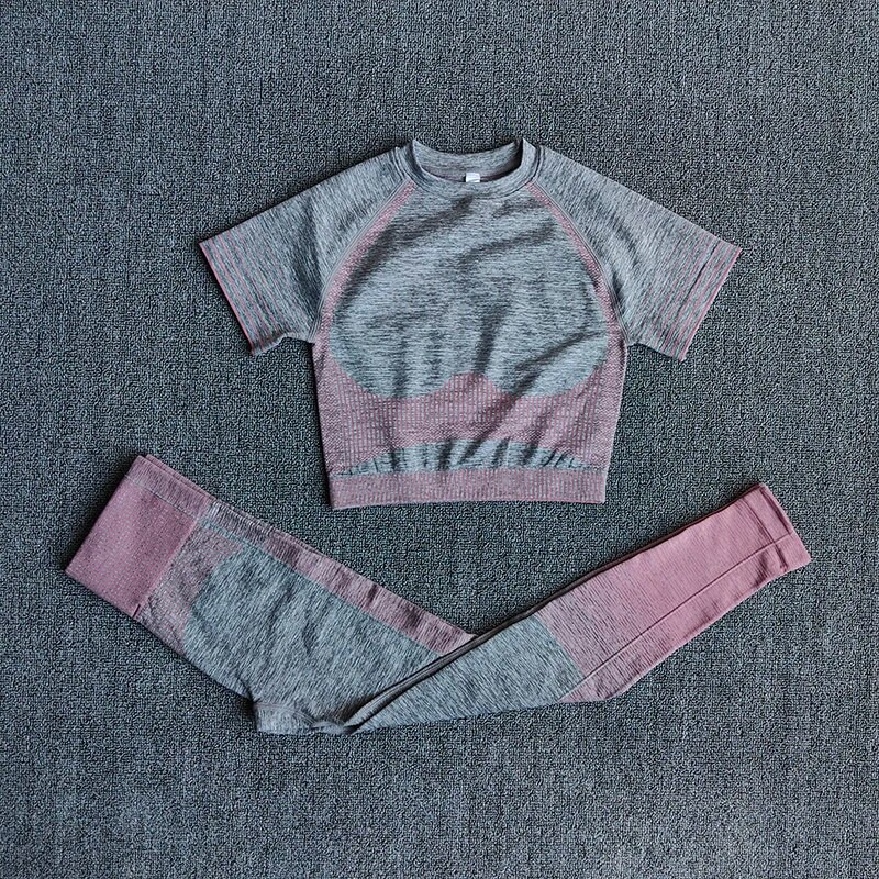 Õmblusteta spordiülikond Fitness lühikeste varrukatega Crop Top kõrge vöökohaga Jõusaali säärised Treeningriided Naistele Joogakomplekt Spordiriided