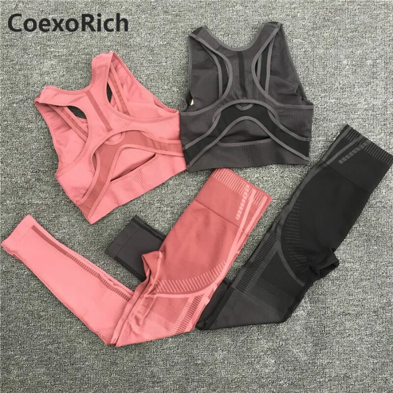 Naiste varrukateta jõusaali joogakomplekt Geo Seamless Sport Treening Rinnahoidja ülikond 2 tk Fitness Crop Tank Top kõrge vöökohaga püksid