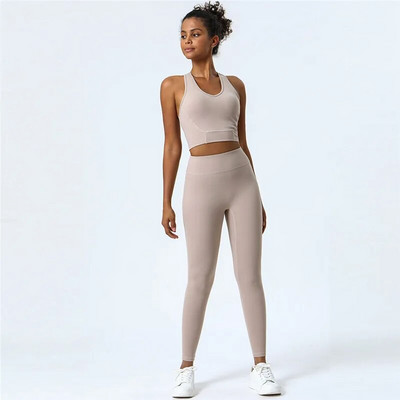 Jednobojni set za jogu u teretani Uske tajice Sportski fitnes Cross grudnjak Top 2 kom. Mekano sportsko odijelo Sveobuhvatna obuka Ženska sportska odjeća