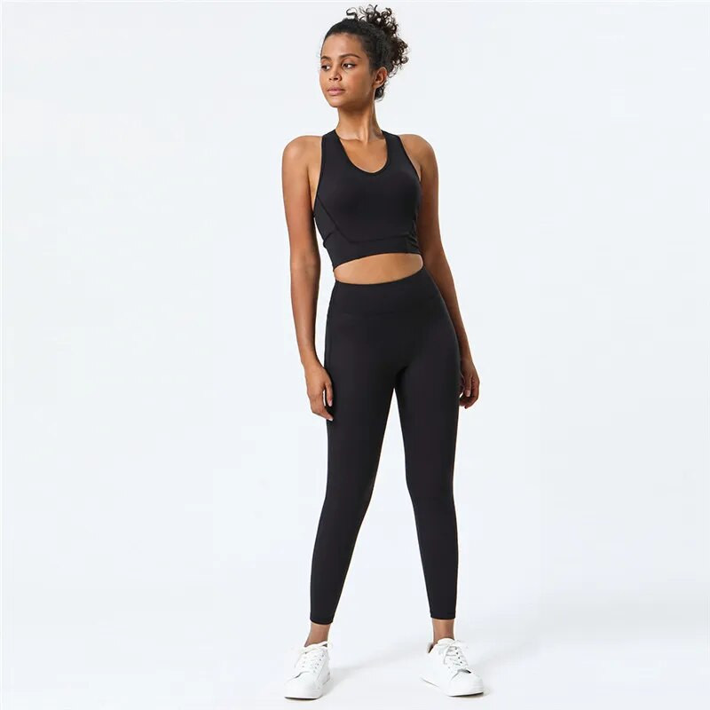 Jednobojni set za jogu u teretani Uske tajice Sportski fitnes Cross grudnjak Top 2 kom. Mekano sportsko odijelo Sveobuhvatna obuka Ženska sportska odjeća