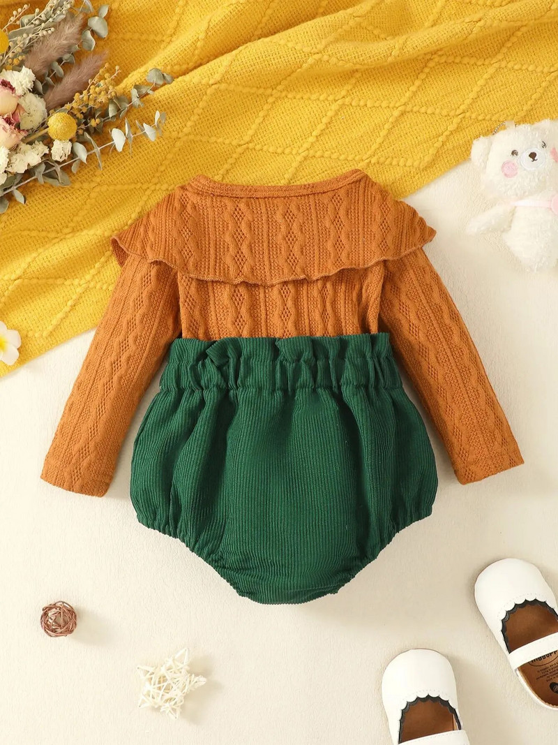 0-2 éves újszülött baba lányok alsónadrág tavaszi ősz tél nyitott hajtóka, hosszú ujjú színben illő aranyos tipegő kombiné