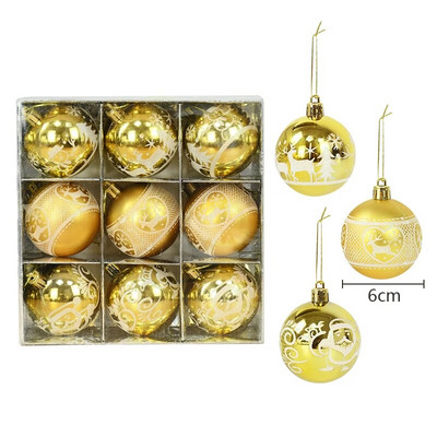 9Pcs 6cm Velike zlatne božićne kuglice Velika kuglica za božićno drvce Viseći privjesak Božićni dekor za dom Navidad Nova godina