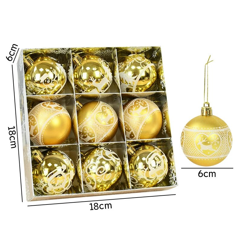 9Pcs 6cm Velike zlatne božićne kuglice Velika kuglica za božićno drvce Viseći privjesak Božićni dekor za dom Navidad Nova godina