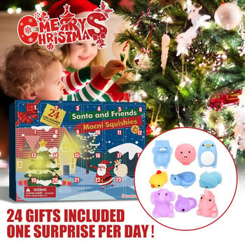 Коледен адвентен календар 24 дни обратно броене Изненада Сляпа кутия Squishy Сладки животни Играчки за декомпресия за деца Подаръци за възрастни