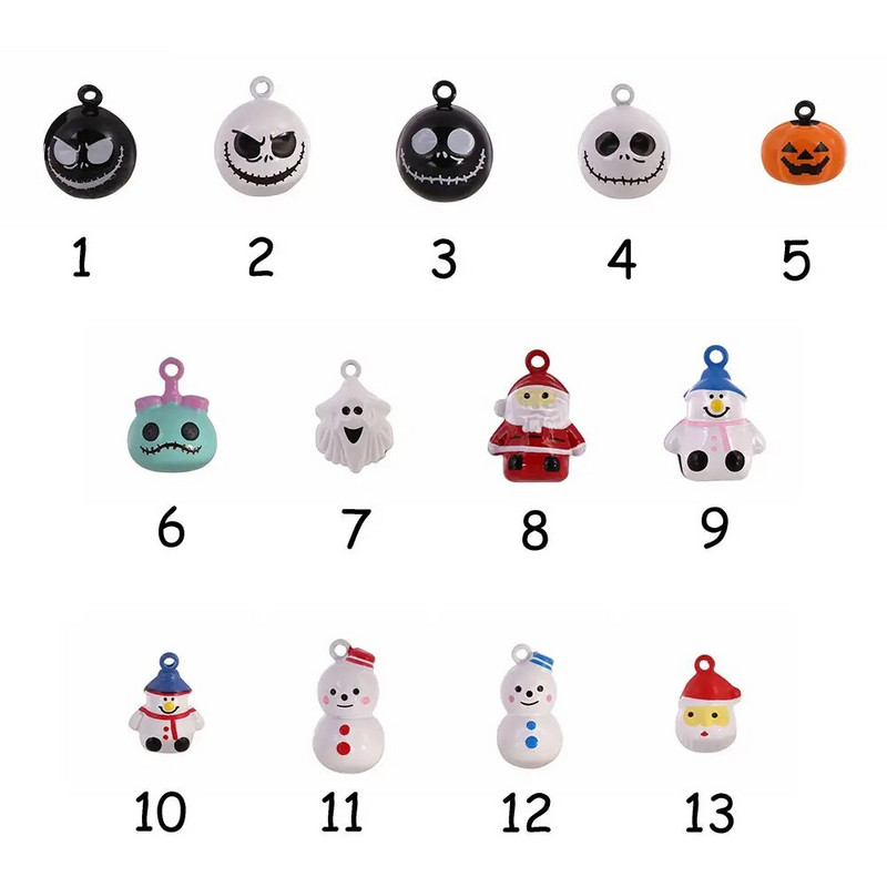 10 komada šarenog mini smiješnog metalnog zvona u više oblika, slatkog snjegovića, zvončića od bundeve, dječjih privjesaka, poklona za Božić, Noć vještica