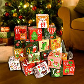 24gab/komplekts Ziemassvētku adventes kalendāra kastīte Kraftpapīra konfekšu kastīte 24 dienu atpakaļskaitīšana līdz Ziemassvētku dāvanu kastītēm Navidad Jaungada rotājumi