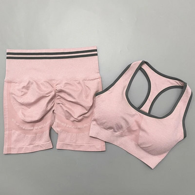 Seamless Sieviešu jogas komplekts Treniņš Sporta apģērbs Sporta zāle Apģērbs Fitness Krūšturis Augsts Viduklis Legingi Sporta Uzvalks Treniņtērps Sports Īss komplekts