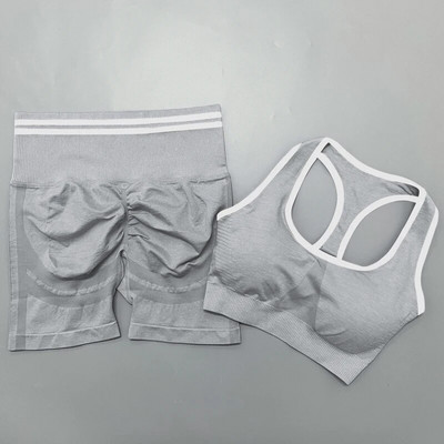 Seamless Sieviešu jogas komplekts Treniņš Sporta apģērbs Sporta zāle Apģērbs Fitness Krūšturis Augsts Viduklis Legingi Sporta Uzvalks Treniņtērps Sports Īss komplekts