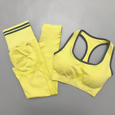 Seamless Sieviešu jogas komplekts Treniņš Sporta apģērbs Sporta zāle Apģērbs Fitness Krūšturis Augsts Viduklis Legingi Sporta Uzvalks Treniņtērps Sports Īss komplekts