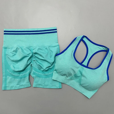 Seamless Sieviešu jogas komplekts Treniņš Sporta apģērbs Sporta zāle Apģērbs Fitness Krūšturis Augsts Viduklis Legingi Sporta Uzvalks Treniņtērps Sports Īss komplekts