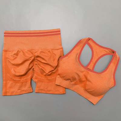 Seamless Sieviešu jogas komplekts Treniņš Sporta apģērbs Sporta zāle Apģērbs Fitness Krūšturis Augsts Viduklis Legingi Sporta Uzvalks Treniņtērps Sports Īss komplekts