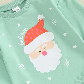 Коледни суичъри за бебета, момичета, момчета, гащеризони, дрехи, щампи с букви на Дядо Коледа, снежинки, кръгло деколте и дълги ръкави, коледни бодита за малки деца