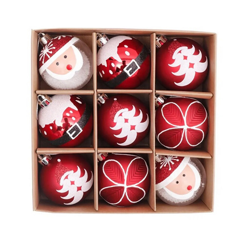 9gab Ziemassvētku dekoratīvās bumbiņas zaļas Ziemassvētku eglītes piekariņi sarkani sniegpārsliņu zari stils mājas Ziemassvētku ballītes noformējums rotaļlietu bumbas