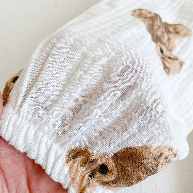 Jaunas vasaras mīkstas elpojošas kokvilnas bikses karikatūra Bear apdrukas raksts vienkrāsainas bikses ikdienas bikses maziem bērniem