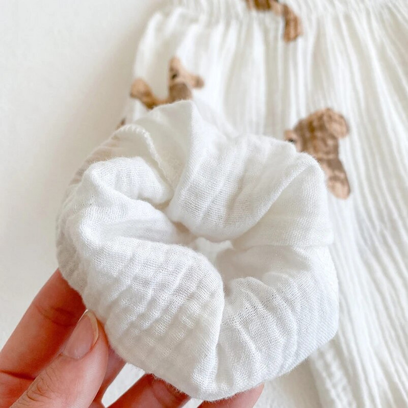 Jaunas vasaras mīkstas elpojošas kokvilnas bikses karikatūra Bear apdrukas raksts vienkrāsainas bikses ikdienas bikses maziem bērniem