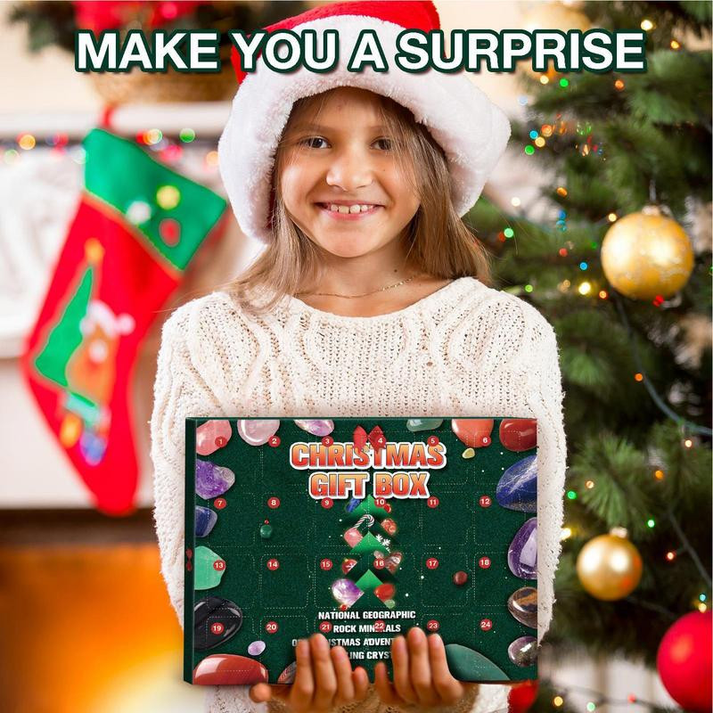 Kristalni adventski kalendar 2022. 24-dnevni božićni set za prikupljanje igračaka od prirodne rude za božićno uređenje doma i vrta