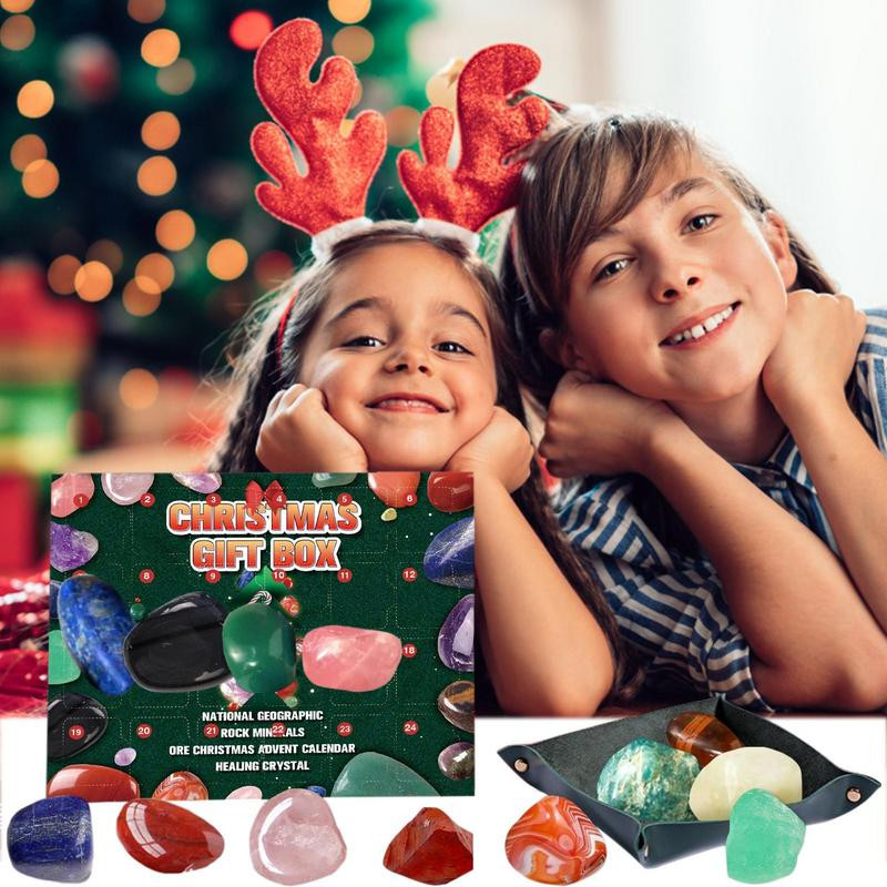 Kristalni adventski kalendar 2022. 24-dnevni božićni set za prikupljanje igračaka od prirodne rude za božićno uređenje doma i vrta
