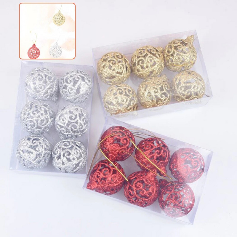 6 τμχ Χριστουγεννιάτικες μπάλες γκλίτερ μπιχλιμπίδια Καλά Χριστουγεννιάτικα κρεμαστά μενταγιόν για το νέο έτος 2024 Navidad Διακόσμηση σπιτιού