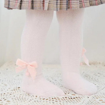 Прекрасен уютен чорапогащник за момичета с кадифе с помпон и дизайн на принцеса Пролет есен, детски памучни плетени чорапогащи за момичета
