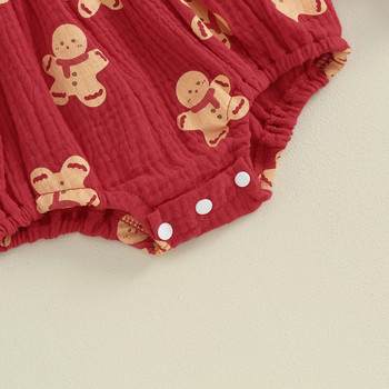 2023 г. Новородени бебета Момичета Коледни гащеризони Дрехи Червени памучни ленени волани Гащеризони с щампа натруфен Лента за глава Коледни тоалети