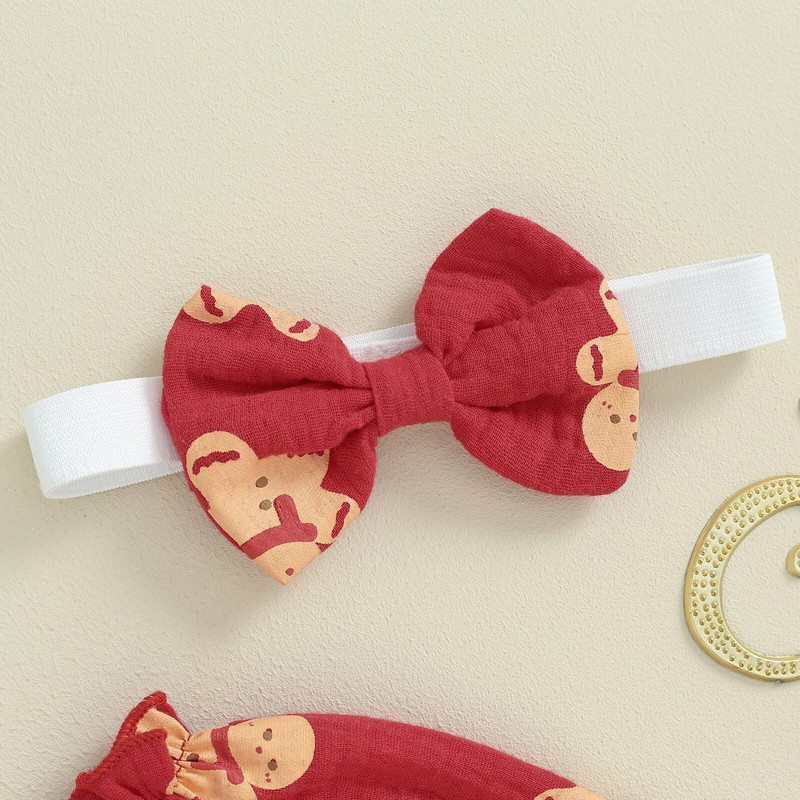 2023. gads, jaundzimušajām meitenēm, Ziemassvētku bikses, drēbes, sarkanas kokvilnas lina volāni, piparkūku apdrukas, kombinezoni, galvassegas, Ziemassvētku tērpi