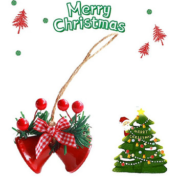 Коледна камбана, висулка, панделка, висяща двойна камбана за тромпет, украса за коледно дърво, новогодишно парти, атмосфера, декор, домашни орнаменти