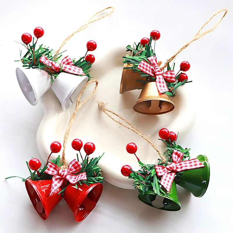 Ziemassvētku zvana kulons tauriņš, piekarināms dubultā trompetes zvans Ziemassvētku eglītes rotājums Jaungada ballītes gaisotnes dekors mājas rotājumi