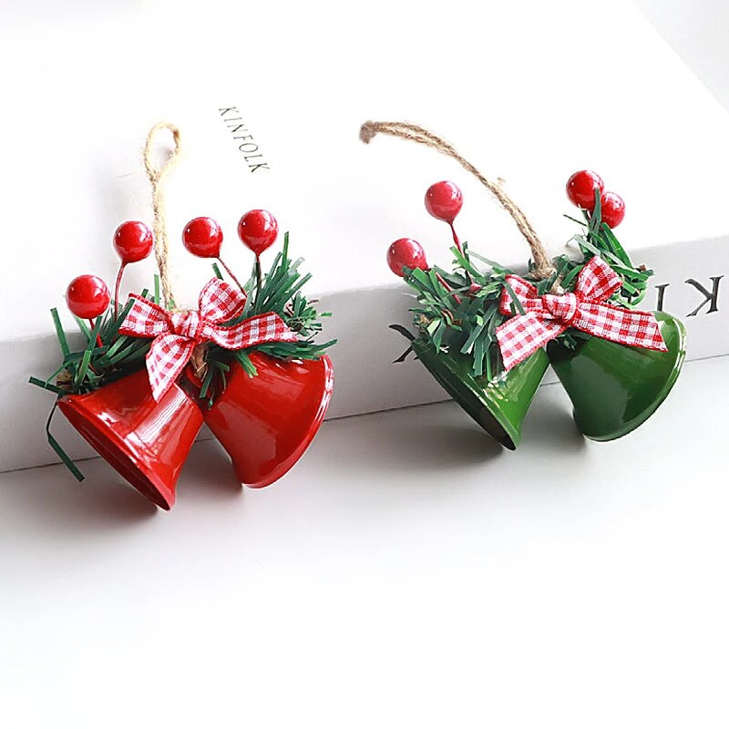 Ziemassvētku zvana kulons tauriņš, piekarināms dubultā trompetes zvans Ziemassvētku eglītes rotājums Jaungada ballītes gaisotnes dekors mājas rotājumi