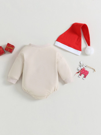 Сладък гащеризон с принт на Дядо Коледа и подходяща шапка, празнично коледно облекло от 2 части за бебета, момчета и момичета