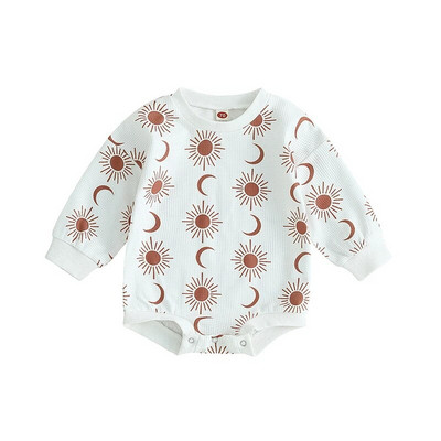 Bebe Djevojčice Dječaci Dukserice Hlape Sun Moon Print S okruglim izrezom Dugih rukava Dječji kombinezoni od vafla Kombinezoni Odjeća za dojenčad