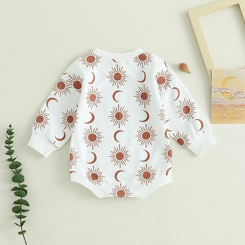 Bebe Djevojčice Dječaci Dukserice Hlape Sun Moon Print S okruglim izrezom Dugih rukava Dječji kombinezoni od vafla Kombinezoni Odjeća za dojenčad
