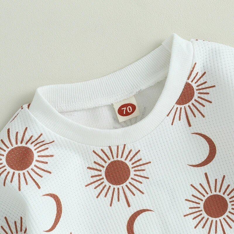 Bebe Djevojčice Dječaci Dukserice Hlape Sun Moon Print S okruglim izrezom Dugih rukava Dječji kombinezoni od vafla Kombinezoni Odjeća za dojenčad