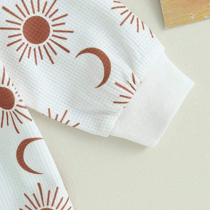 Bebe Djevojčice Dječaci Dukserice Hlape Sun Moon Print S okruglim izrezom Dugih rukava Dječji kombinezoni od vafla Kombinezoni Odjeća za dojenčad