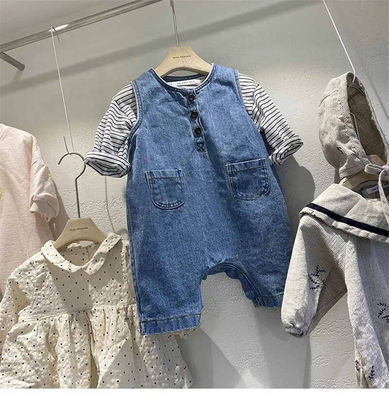 Vintage καουμπόικο τζιν romper Ανοιξιάτικο φθινόπωρο βαμβακερό βρεφικό παιδικό φόρμα νήπιο αγόρι πιτζάμες παιδικές φόρμες ρούχα ρούχα