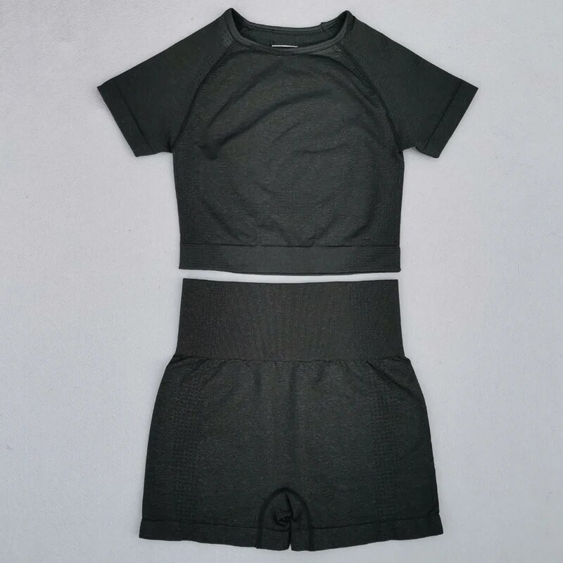 Vitalni bešavni set za teretanu Odjeća za vježbanje Ženske kratke majice kratkih rukava Kratke hlače za fitness Sportska odjeća Odjeća za teretanu 2kom Sportsko odijelo za jogu