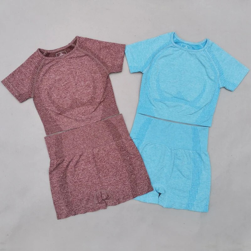 Vitalni bešavni set za teretanu Odjeća za vježbanje Ženske kratke majice kratkih rukava Kratke hlače za fitness Sportska odjeća Odjeća za teretanu 2kom Sportsko odijelo za jogu