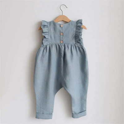 Vasaras bērnu rombiņš kokvilnas lina zīdaiņu bodijs bez piedurknēm volāni mežģīnes toddler meiteņu kombinezons apģērbs bērnu kombinezons ou